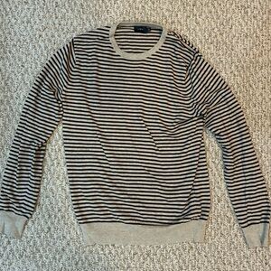 J. Crew Men's Tan and Maroon Striped Crewneck Sweater